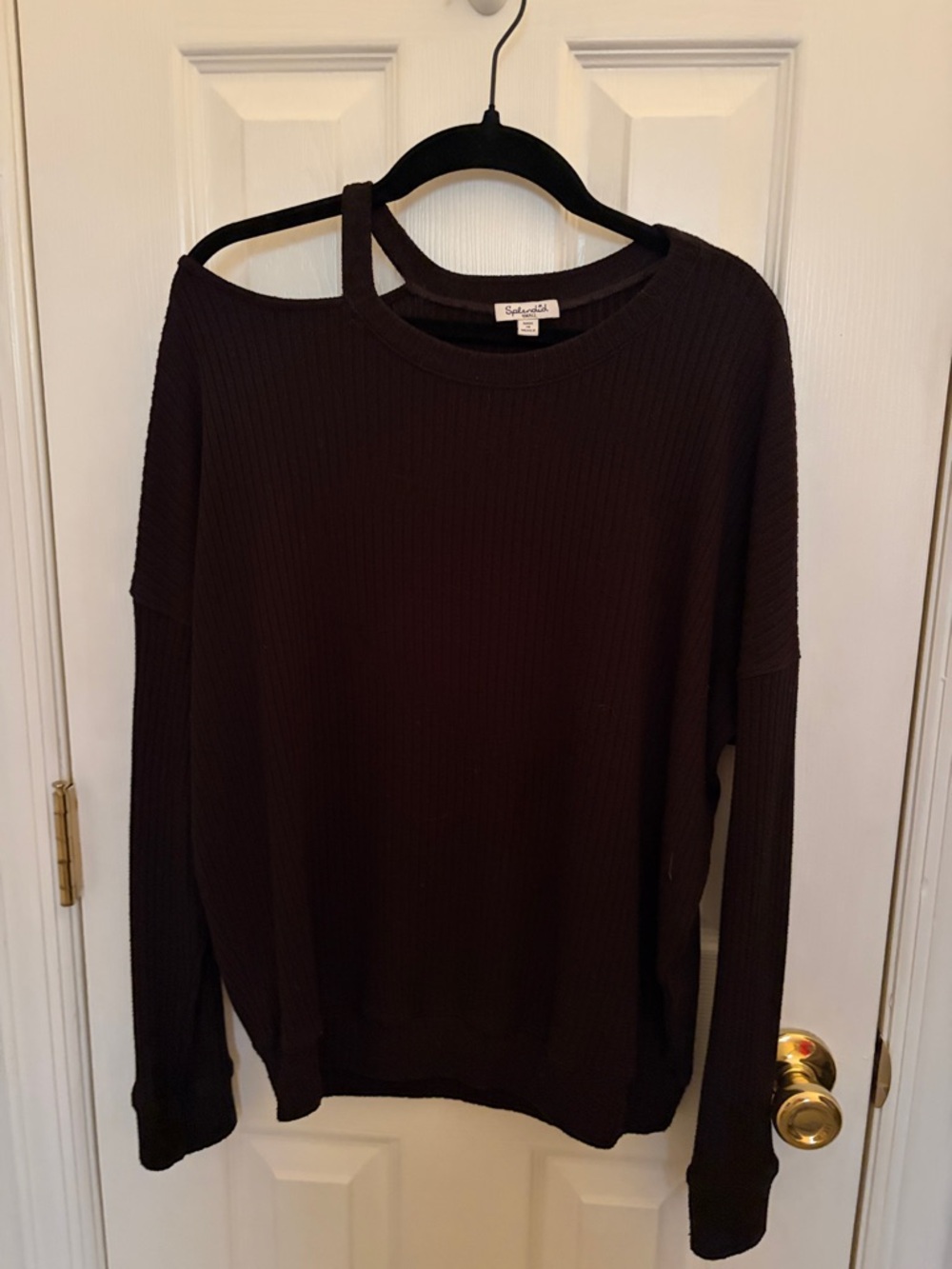 Splendid Black Cold-Shoulder Ribbed Sweater